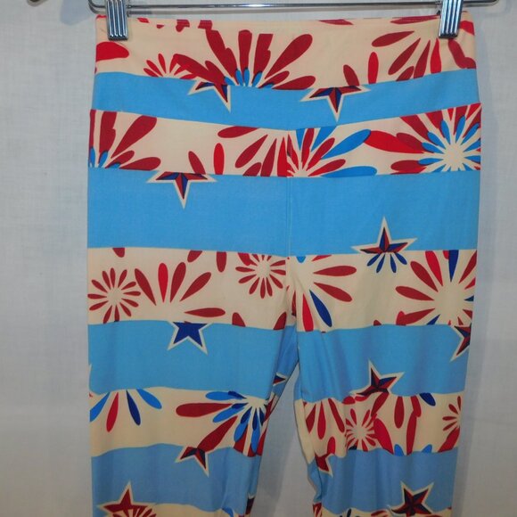 LuLaroe Blue Red Cream Stars and Bursts Womens Leggings OS size 2 -10 - Picture 6 of 8